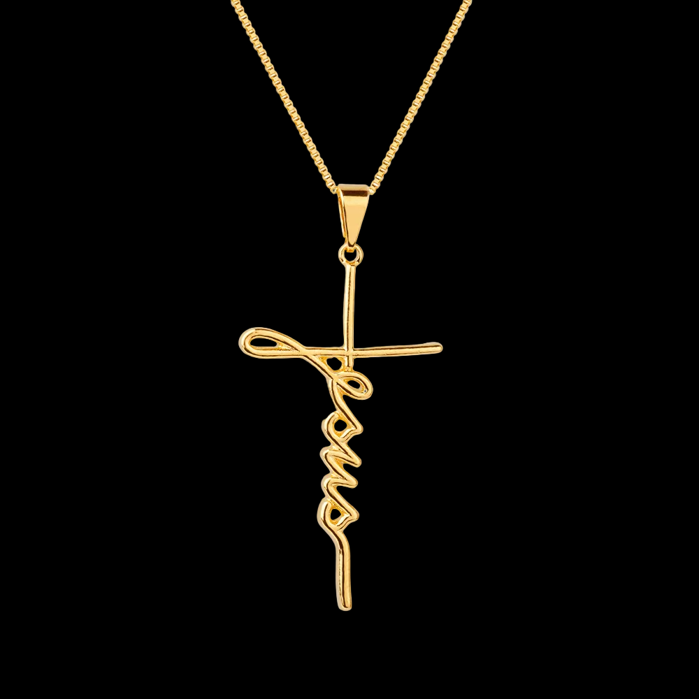 Colar Dourado Religioso de Cruz Jesus